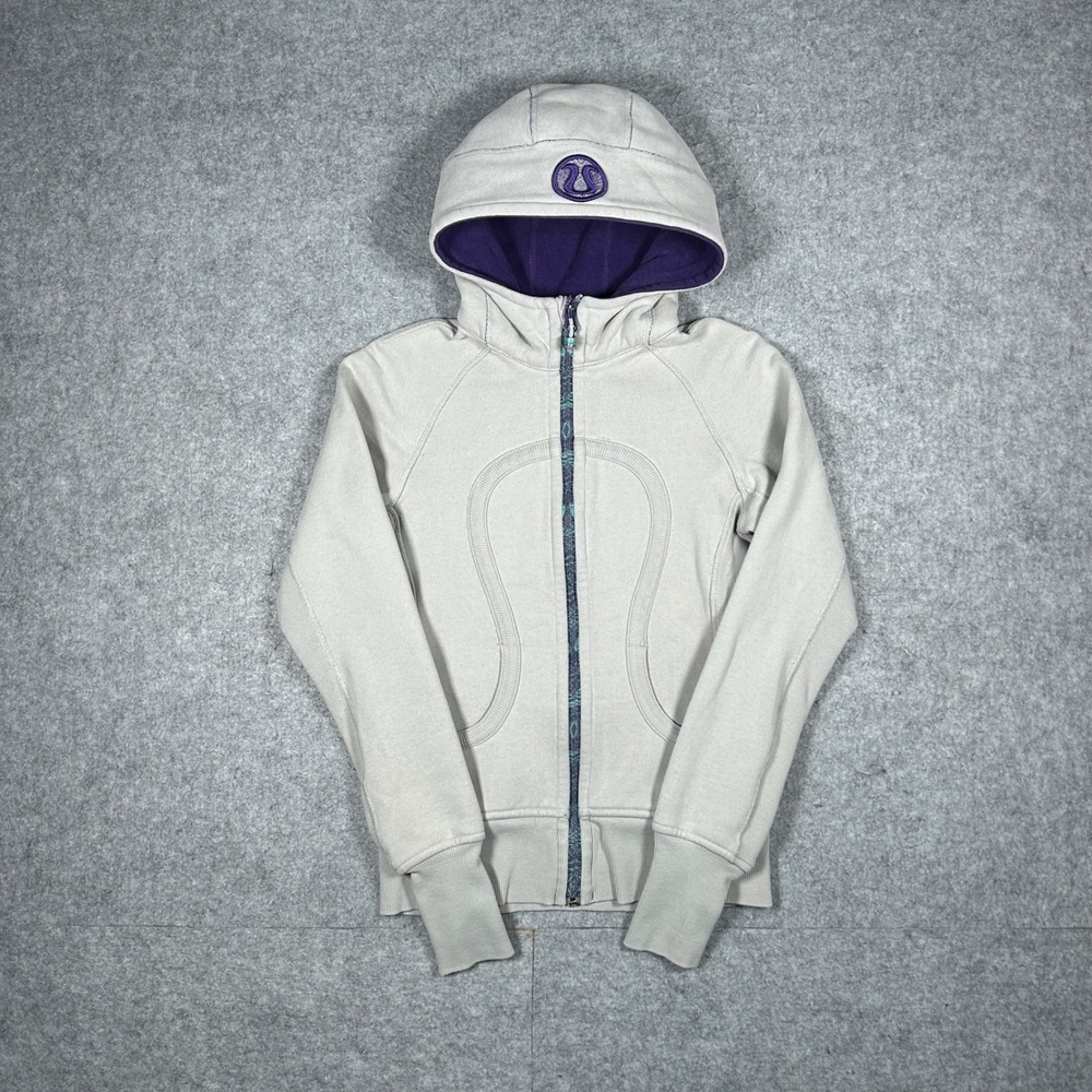 Lululemon Scuba Hoodie Womens 2 Grey Purple Full Zip Athletic Yoga Sweatshirt